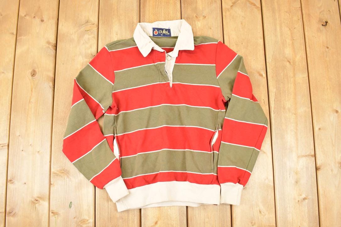Vintage 1990s Duffel Quarter Button Rugby Shirt Men's S / Preppy Button Up / 90's Sportswear Dress Shirt