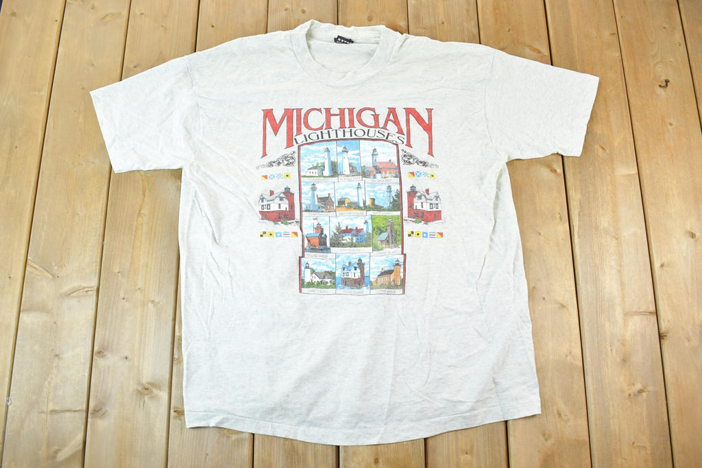 Vintage 1990s Michigan Lighthouses Souvenir T-Shirt Men's XL / Made In USA / Vintage Vacation Tee / Rare Destination Tee / Summer Shirt
