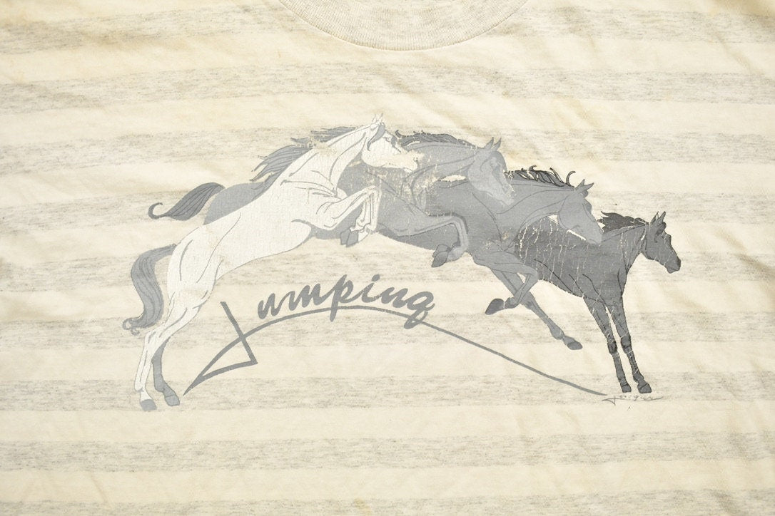 Vintage 1990s Horses Jumping Print Graphic T-Shirt