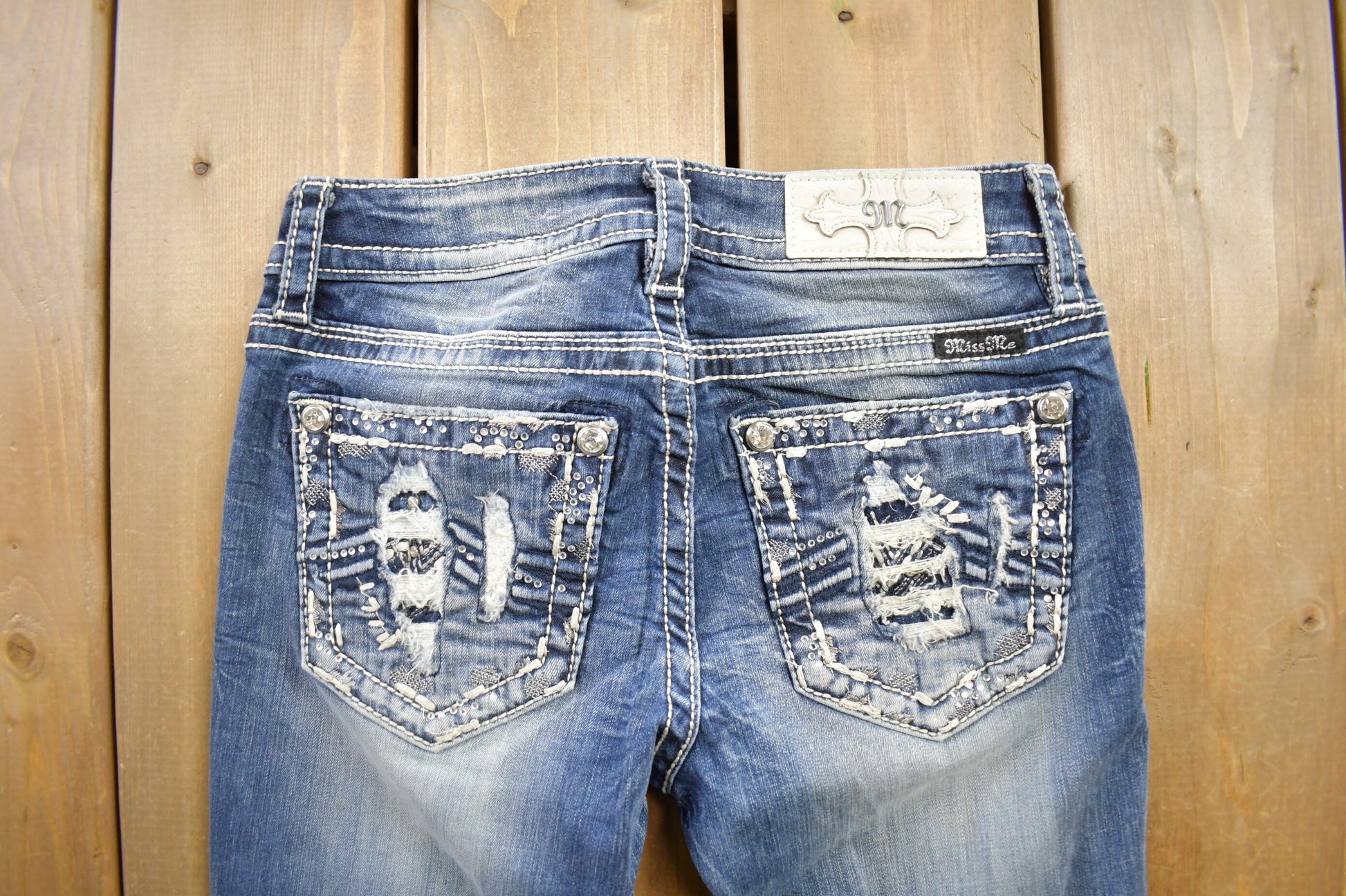 Vintage Y2K Miss Me Bedazzled Low Rise Jeans Size 26x33
