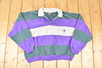 Vintage 1990s Cherokee Sport Collared Striped Varsity Crewneck Sweatshirt Men's L Boxy