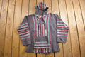 Vintage 1990s Baja Hooded Pullover Striped Knit Poncho Blanket Hoodie