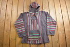 Vintage 1990s Baja Hooded Pullover Striped Knit Poncho Blanket Hoodie