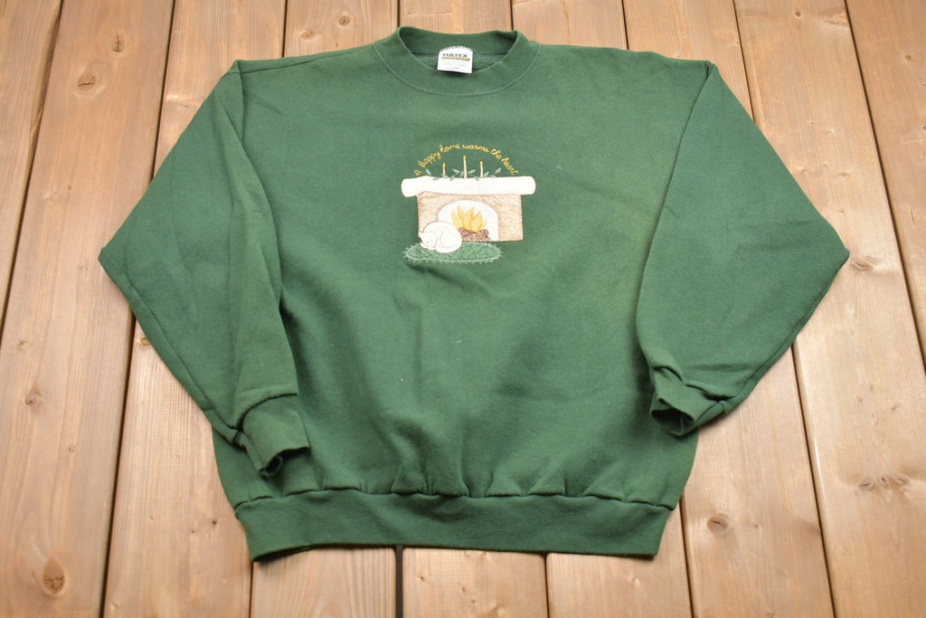 Vintage 1990s Tultex Kitten Fireplace Crewneck Sweatshirt