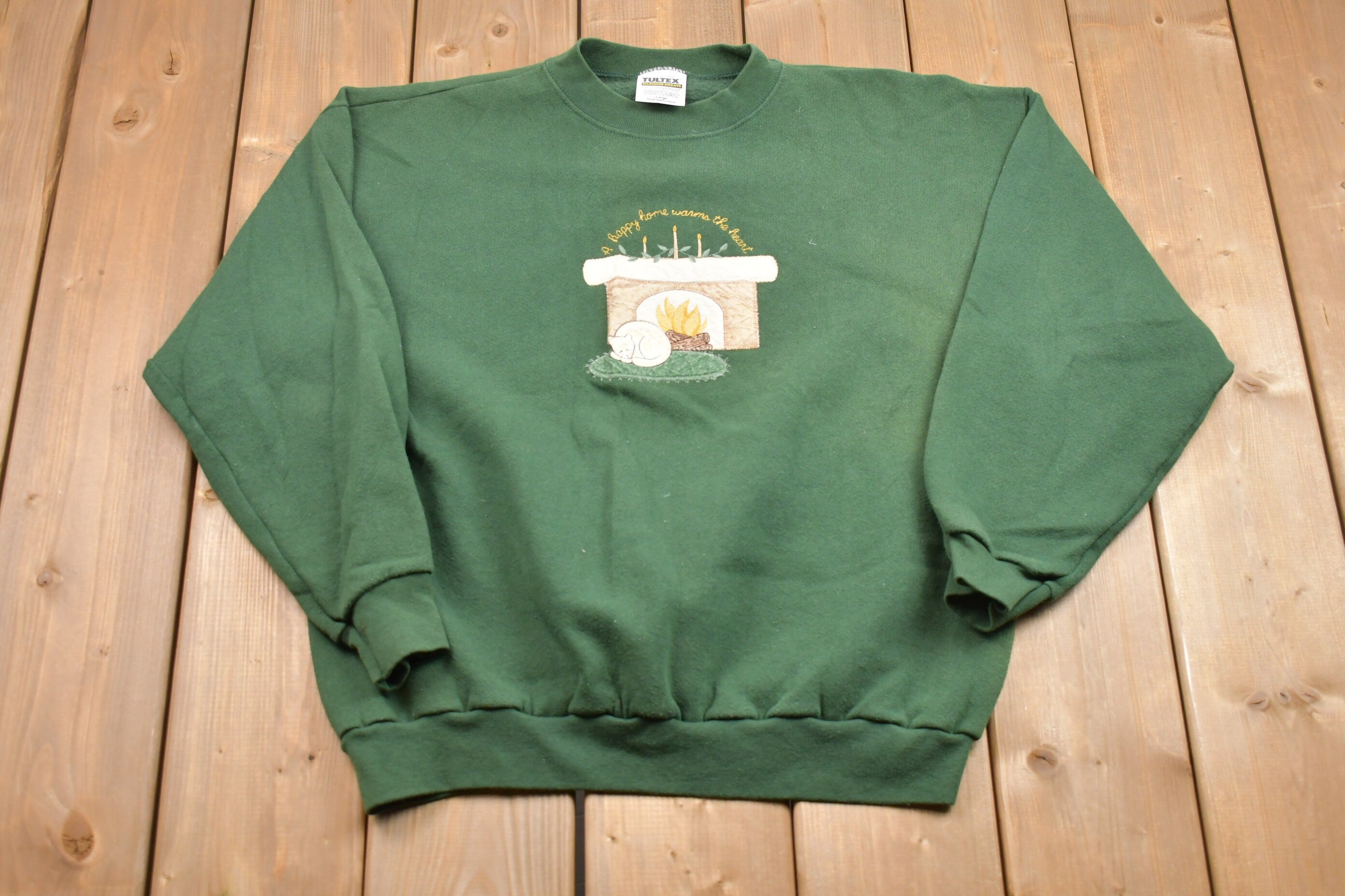 Vintage 1990s Tultex Kitten Fireplace Crewneck Sweatshirt