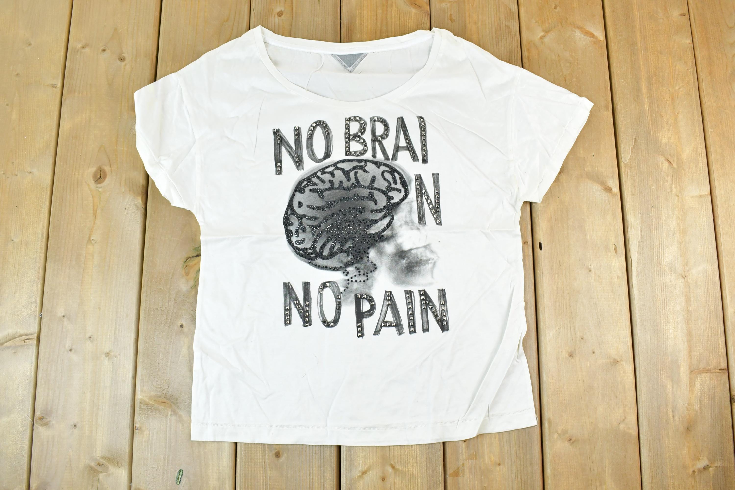 Women Vintage Vigoss Y2K No Brain No Pain T-Shirt Vigoss Grunge Skull Print