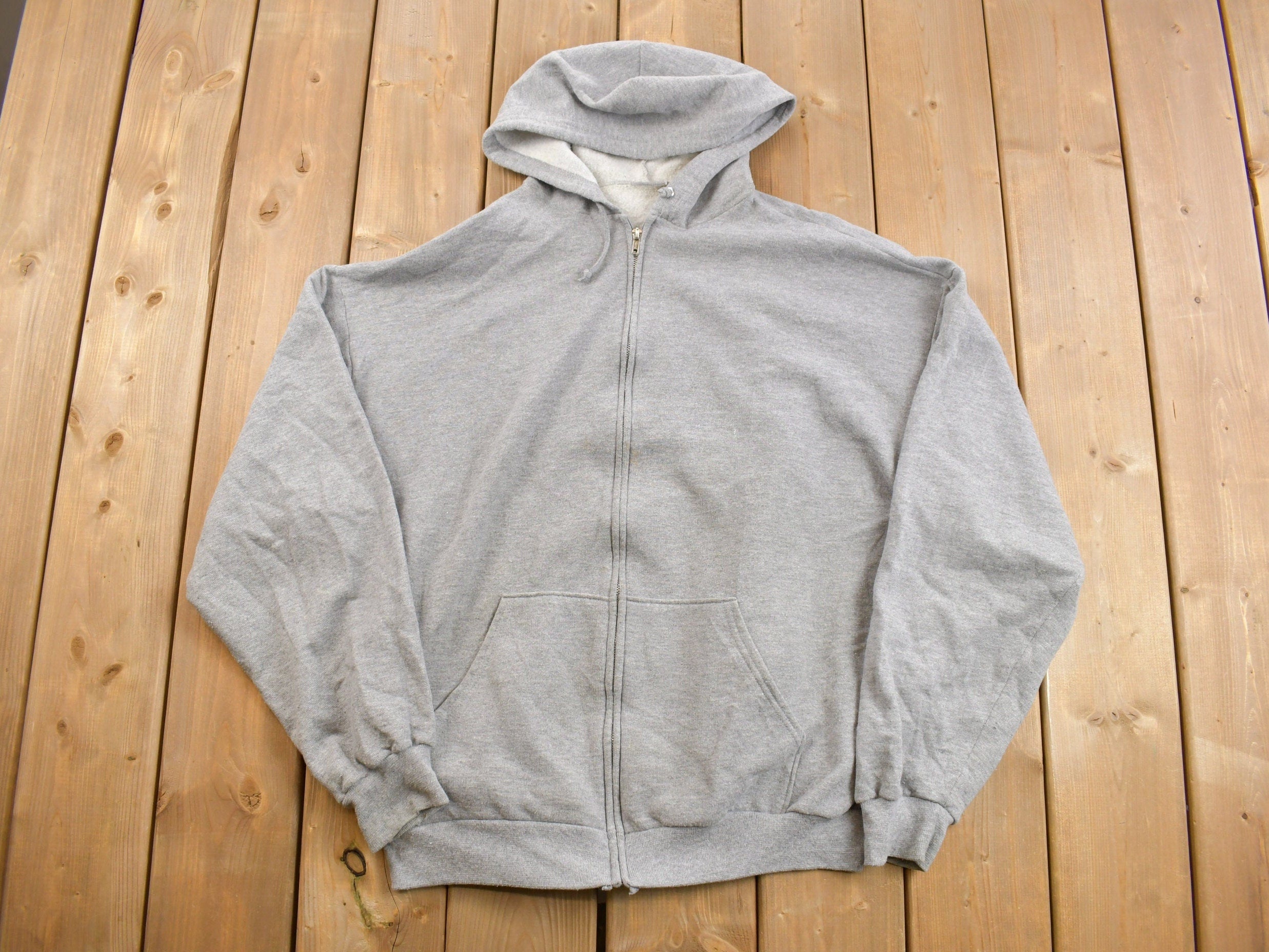 Vintage 1990s Grey Discuss Blank Zip-Up Hoodie
