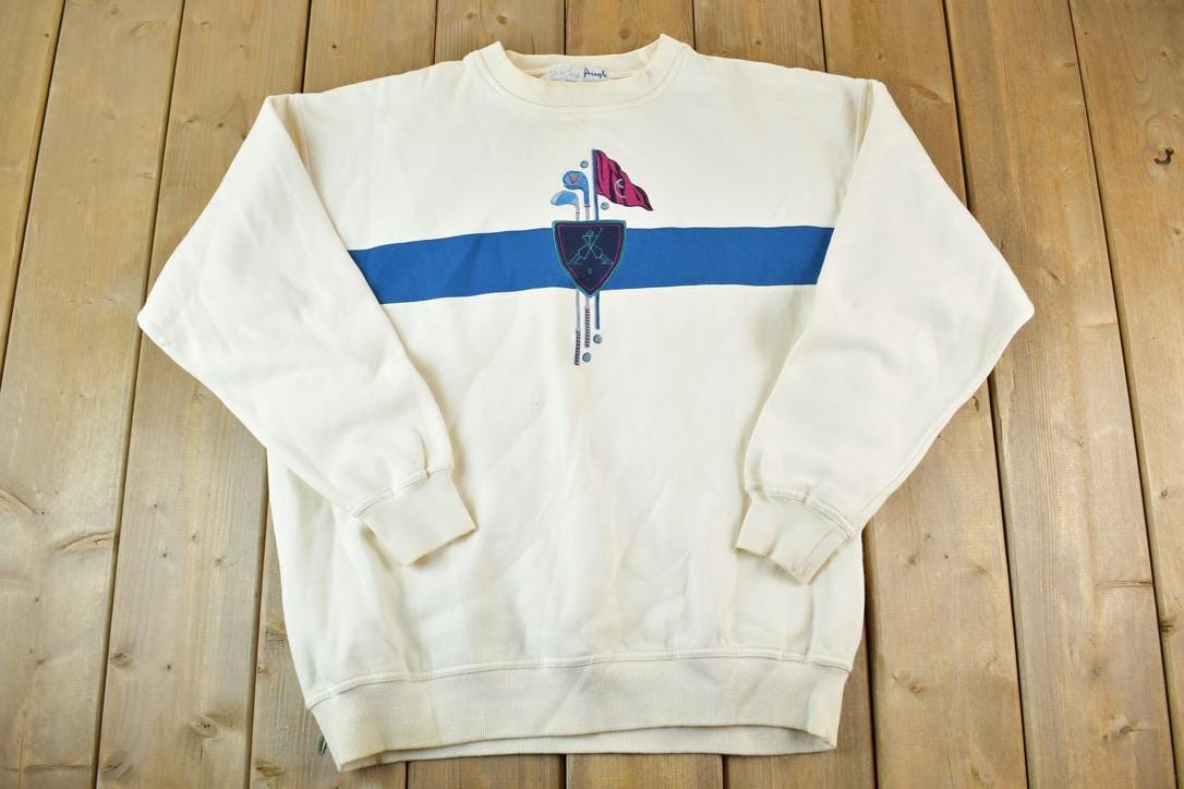 Vintage 1990s Pringle Sports Golf Embroidered Souvenir Crewneck Sweatshirt Made In USA
