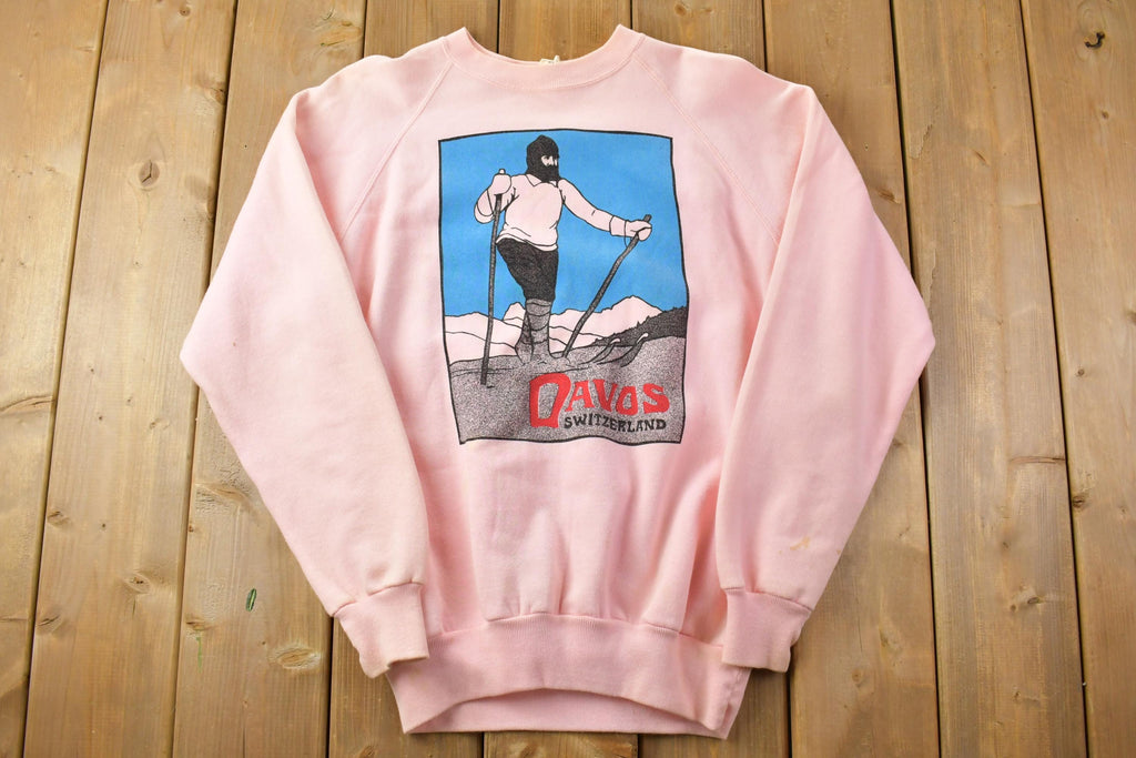 Vintage 1980s Davos Switzerland Cross country Skiing Switcher Crewneck Sweatshirt