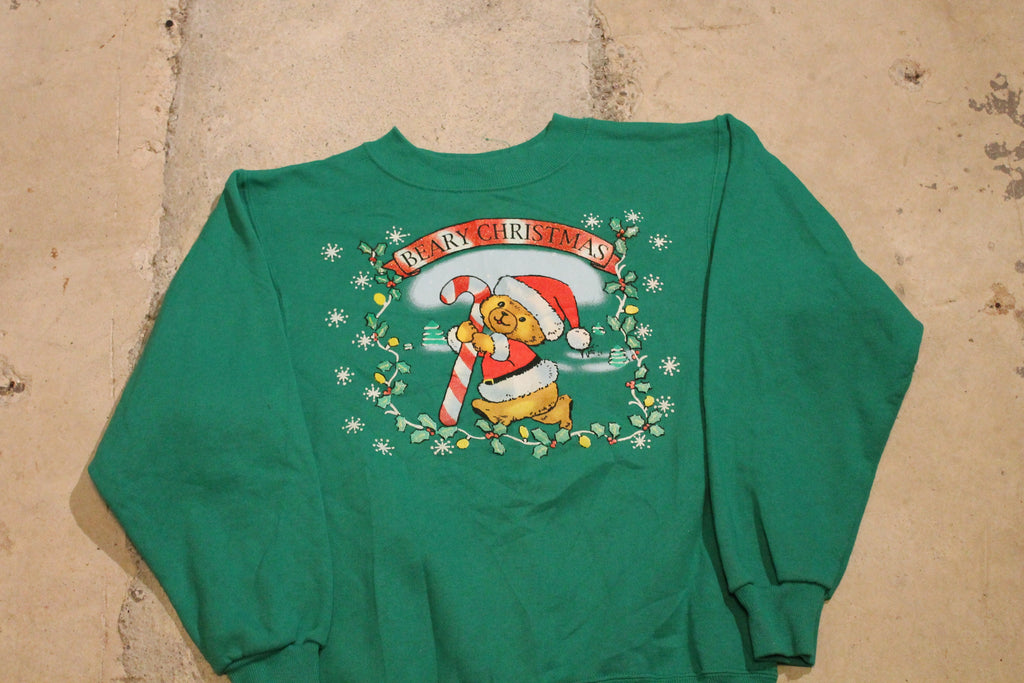 Vintage 1990s Beary Christmas Graphic Crewneck Sweater , 90s Holiday Crewneck , Winter Wear , Festive Graphic , Candy Cane , Teddy Bear