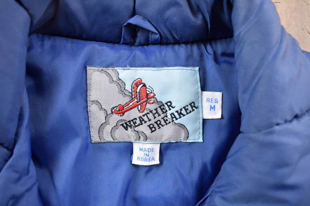 Vintage 1990s Weather Breaker Blue Button Up Puffer Vest