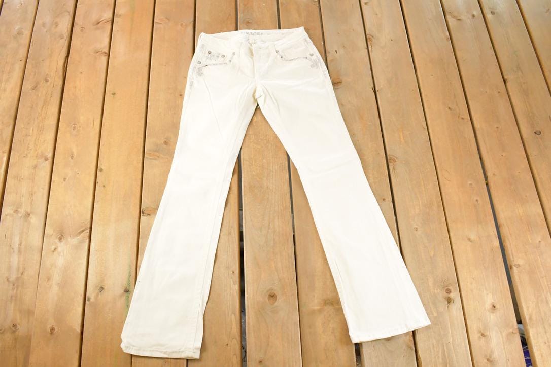 Vintage Deadstock Y2K Grace In LA Bedazzled Bootcut Low Rise Jeans Women's Size 27 x 32