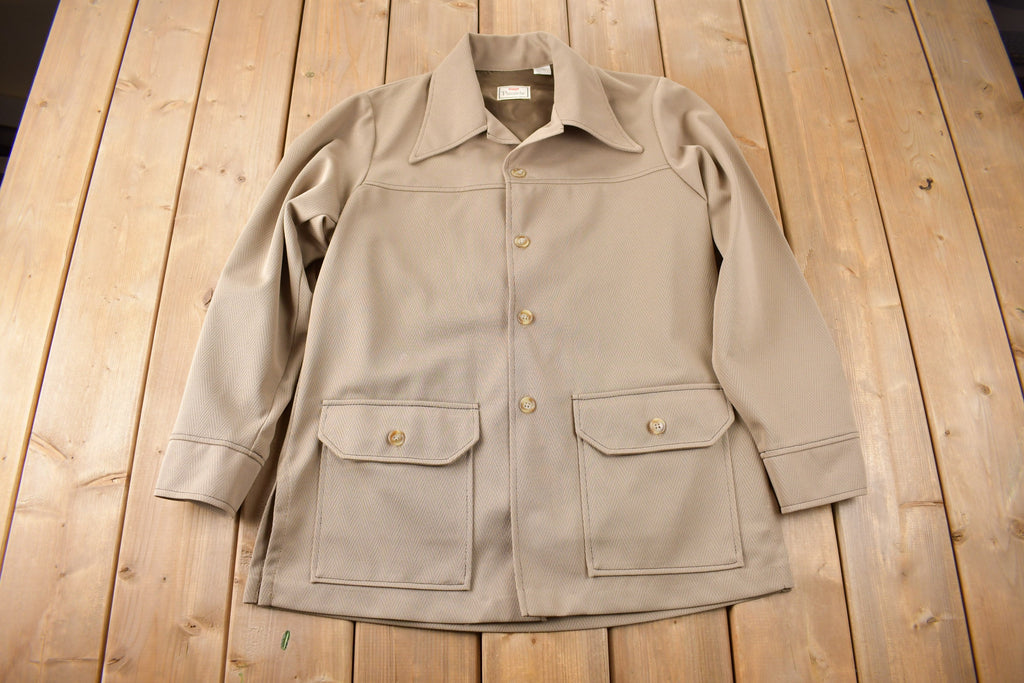 Vintage 1970s Levi's Panatela Tops Western Style Beige Button Up Shirt Made in USA Size XL