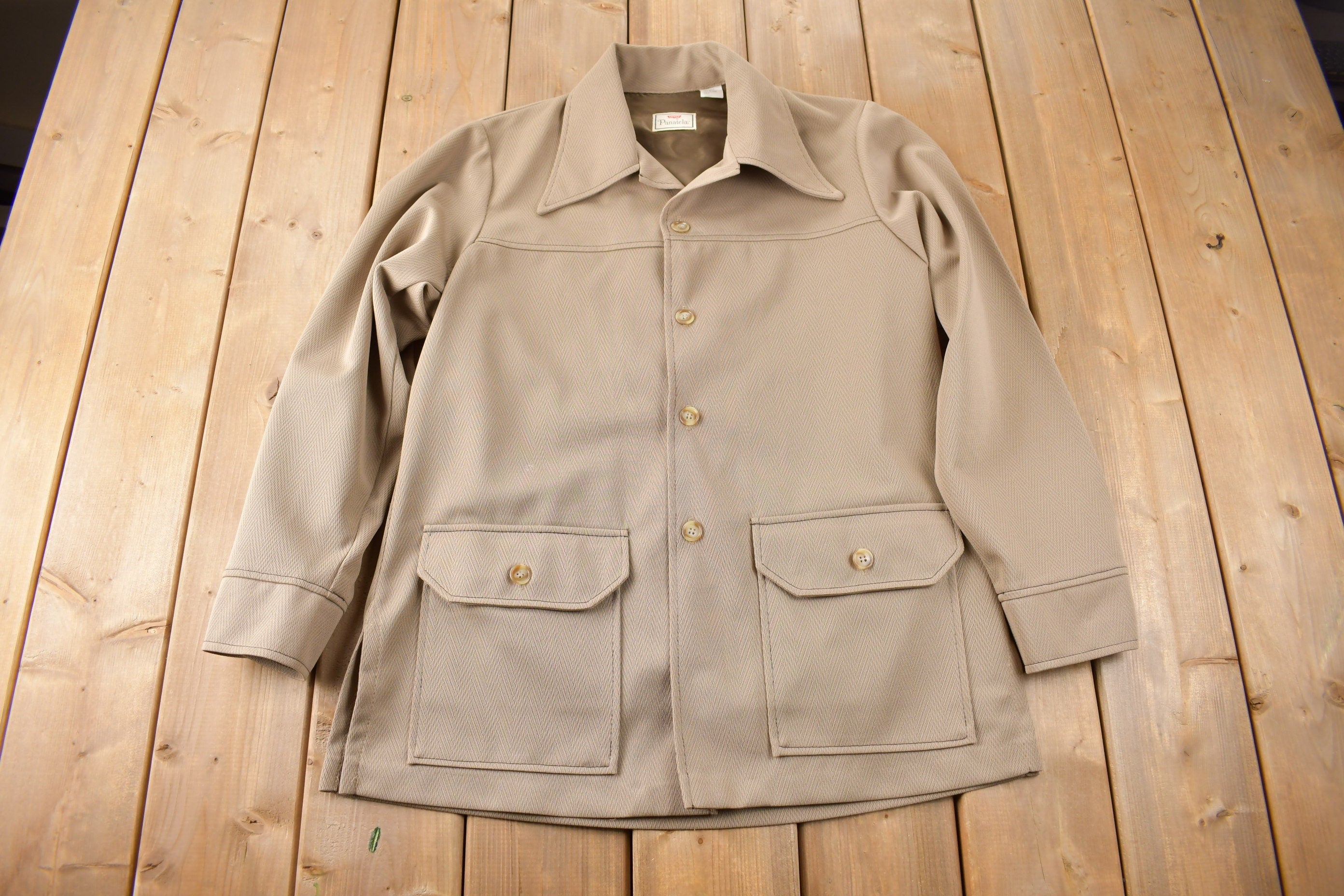 Vintage 1970s Levi's Panatela Tops Western Style Beige Button Up Shirt Made in USA Size XL