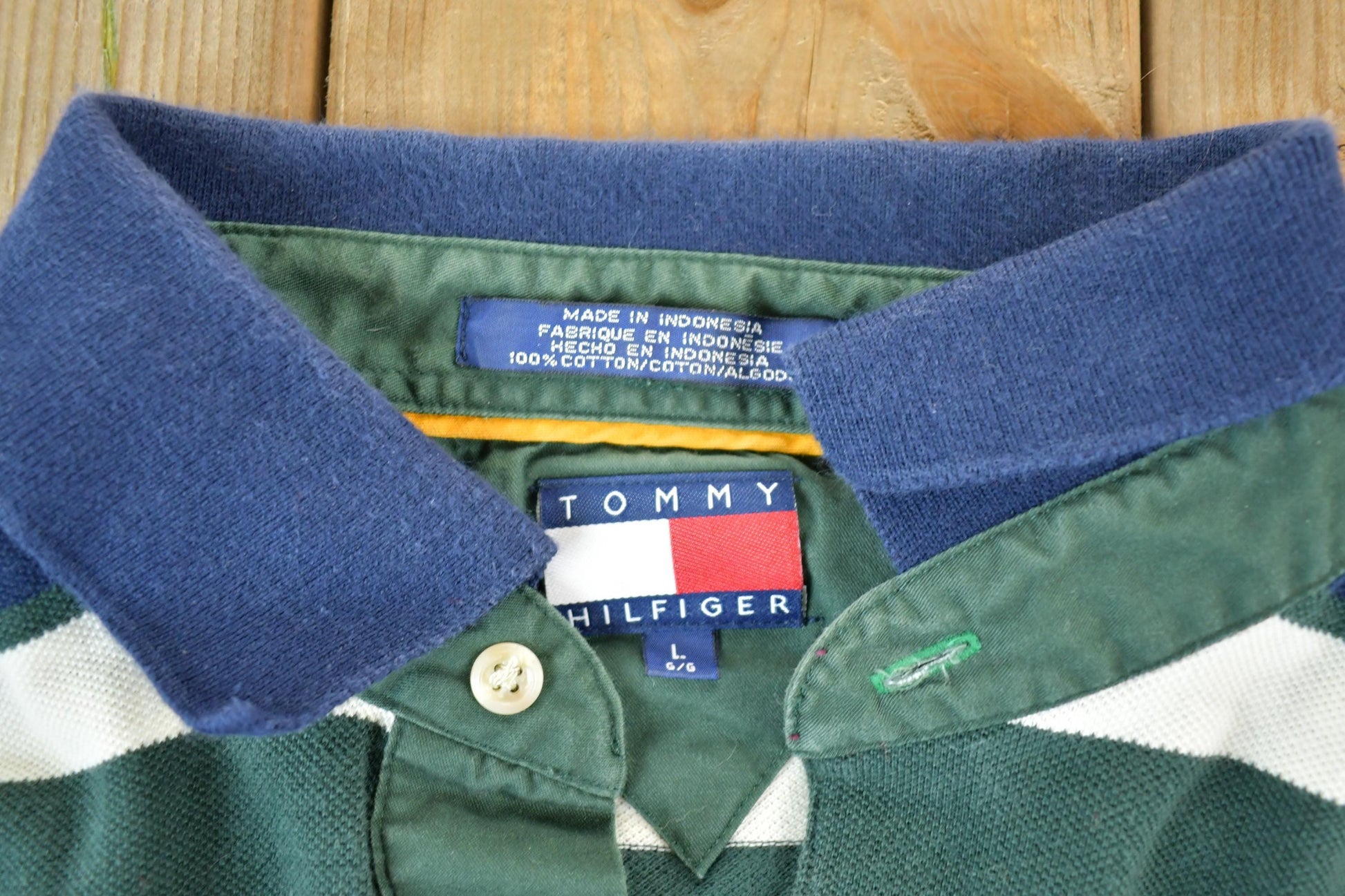 Vintage 1990s Tommy Hilfiger Striped Rugby Style Button Up Long Sleeve Shirt