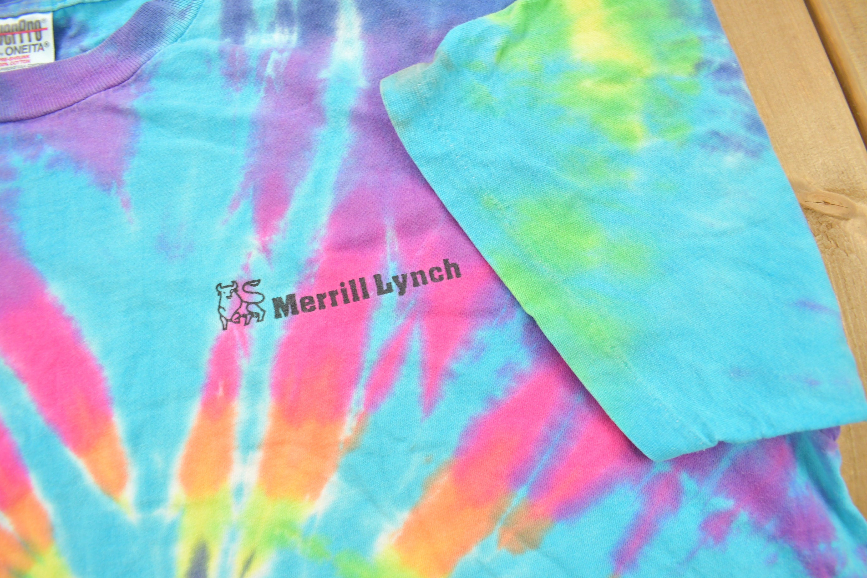 Vintage 1990s Merrill Lynch Investment Management Graphic Tie Dye T Shirt
