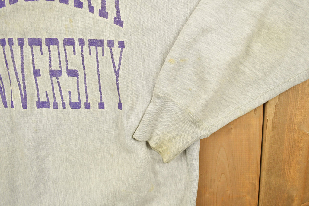Vintage 1980's Champion Reverse Weave Warm-up Collegiate Crewneck University of Niagara Heavily Distressed.