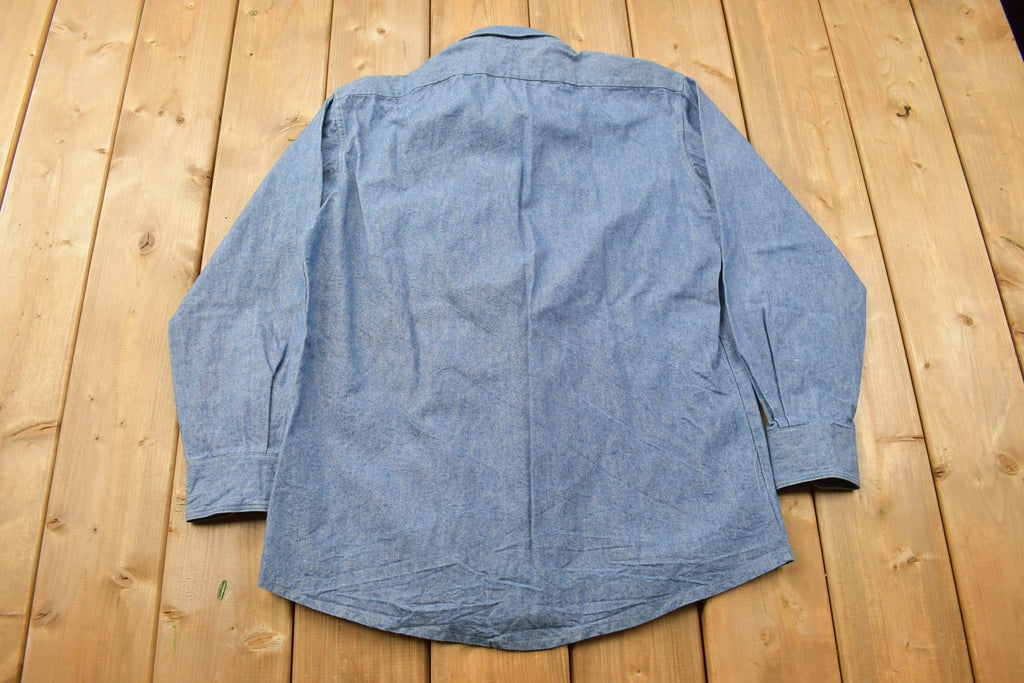 Vintage 1990s Blue Button Up Shirt With Lapels