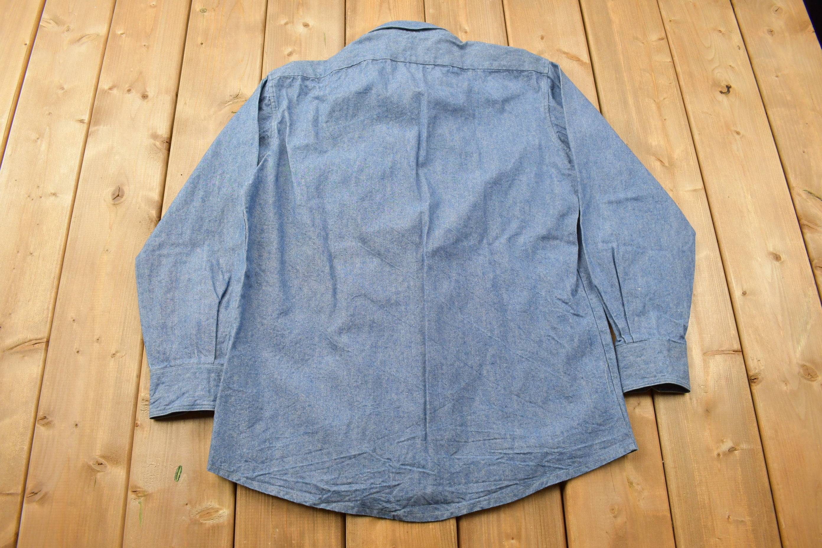 Vintage 1990s Blue Button Up Shirt With Lapels