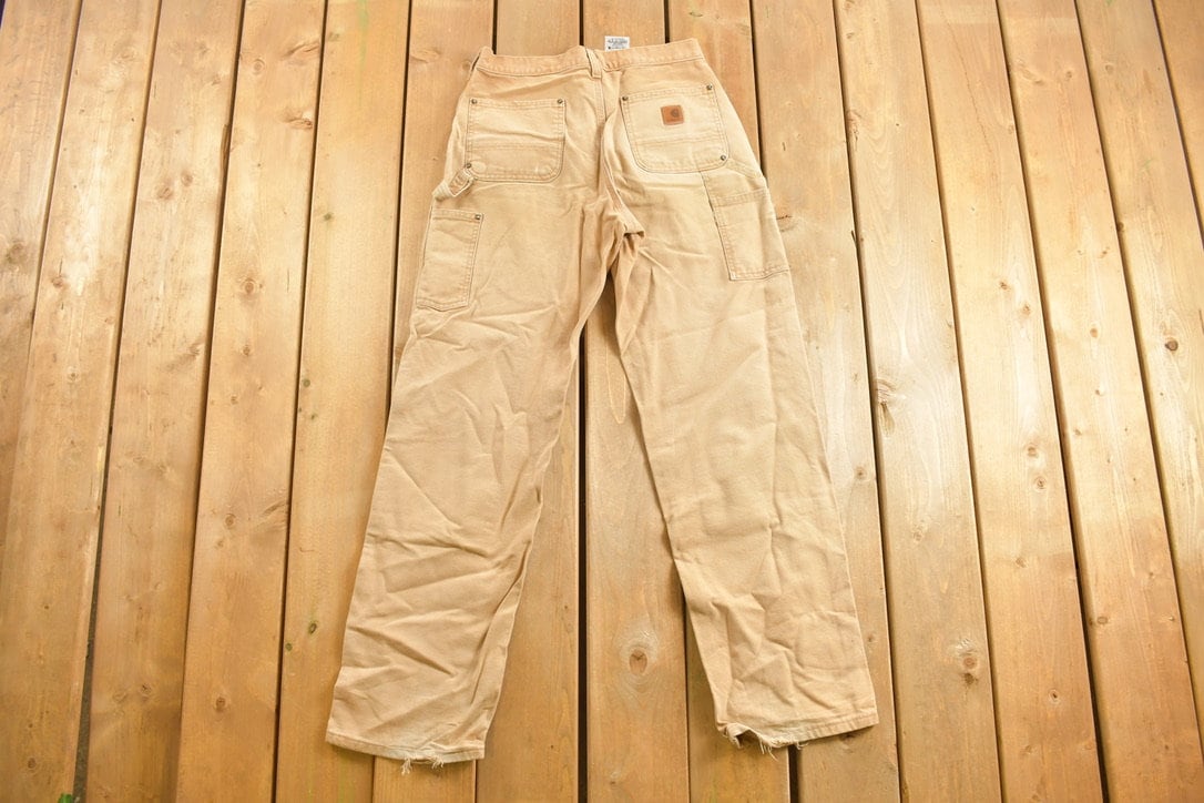 Vintage 1990s Carhartt Beige Double Knee Work Pants Size 30 x 30