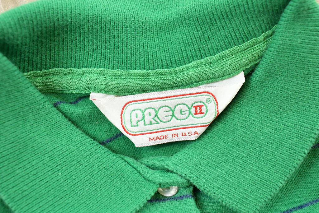 Vintage 1980s Striped Green Polo Quarter Button Up Shirt Mens XS