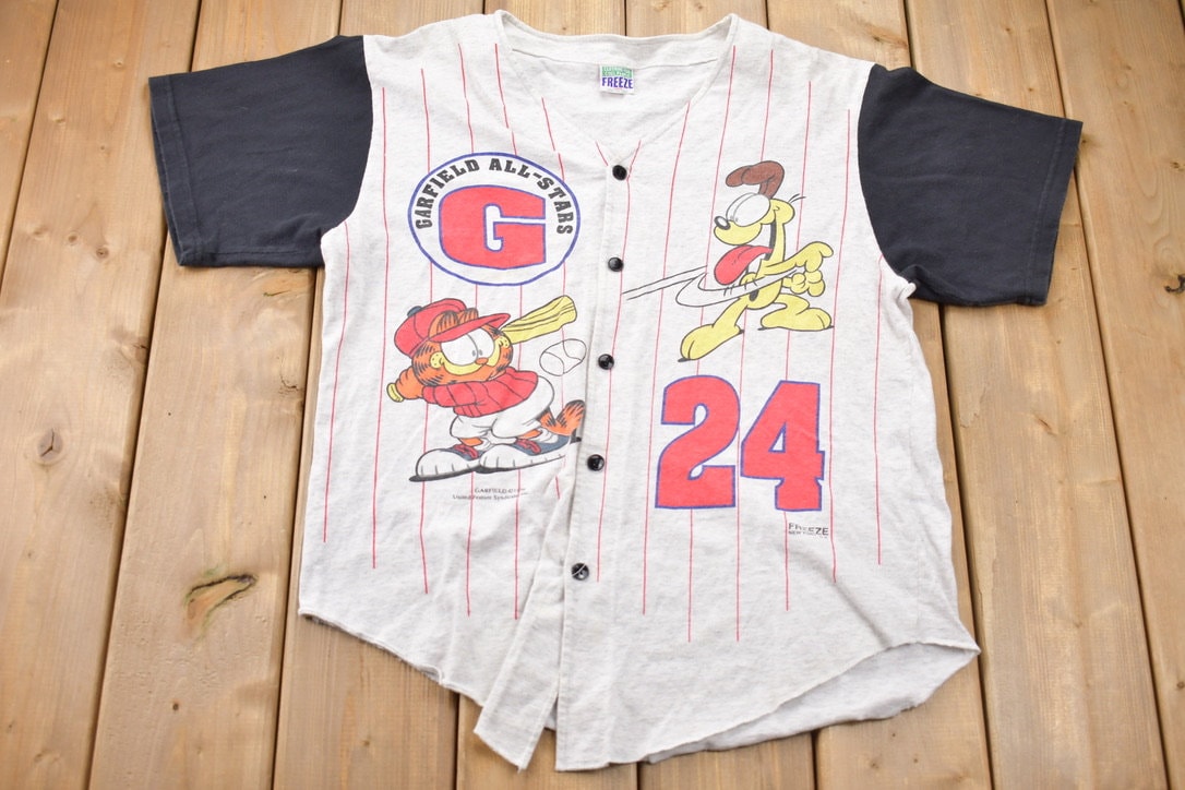 Vintage 1990s Garfield All Stars Baseball Jersey Graphic T-Shirt