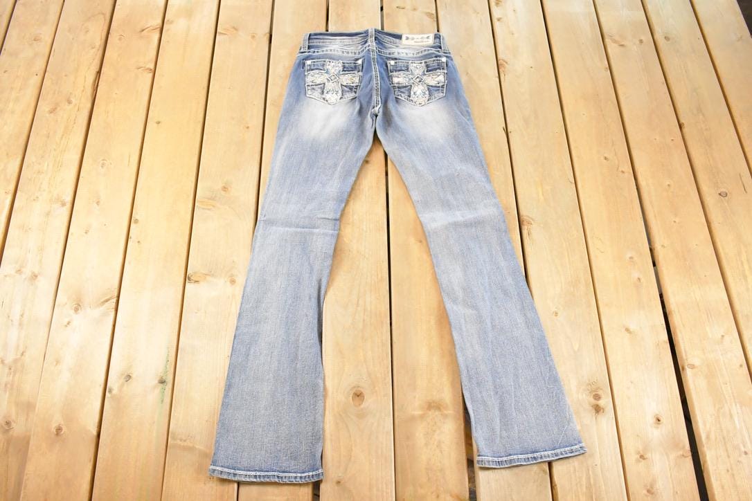 Vintage Deadstock Y2K Grace In LA Bedazzled Bootcut Low Rise Jeans Women's Size 27 x 32