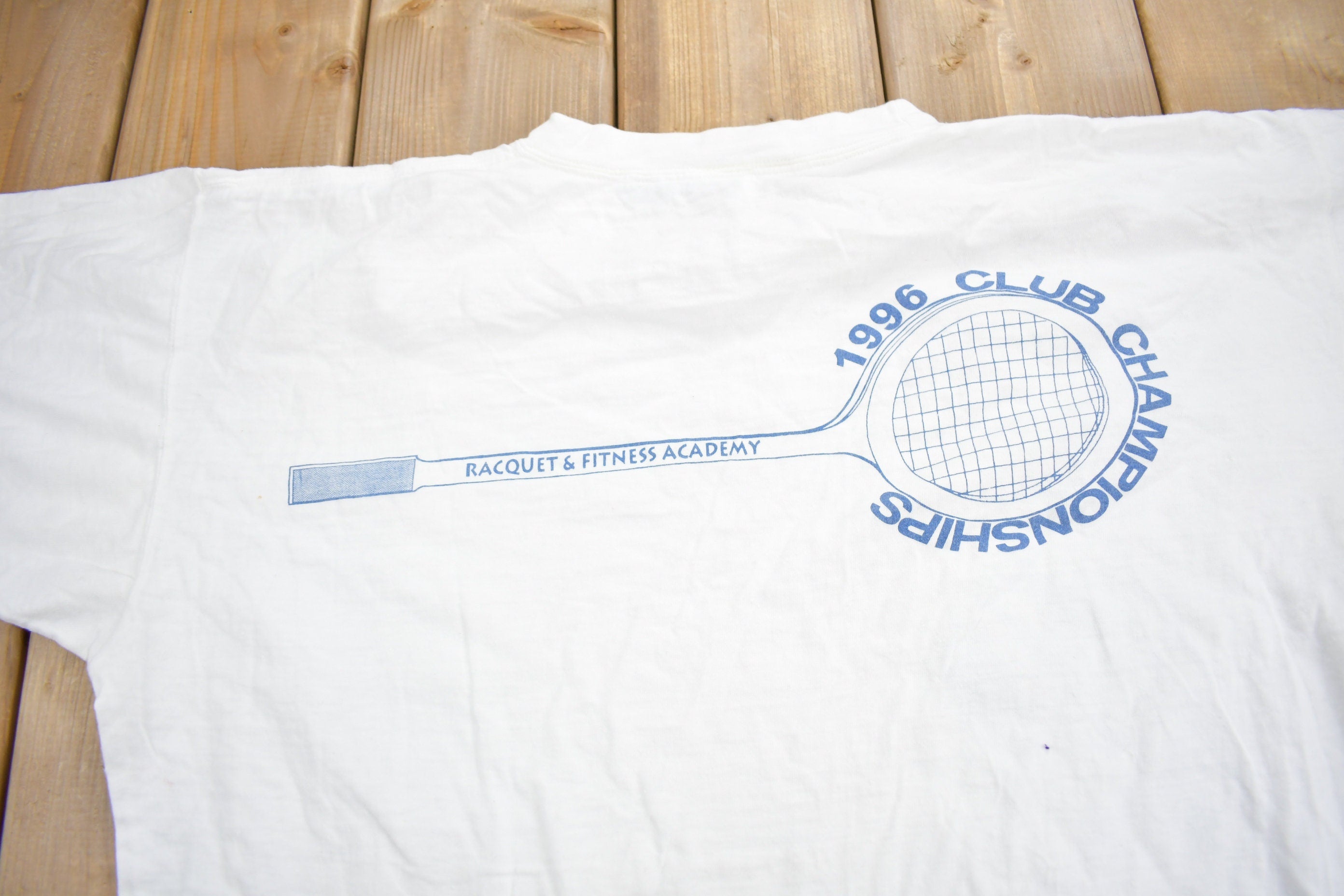 Vintage 1996 Racquet & Fitness Academy Club Championships Graphic T Shirt