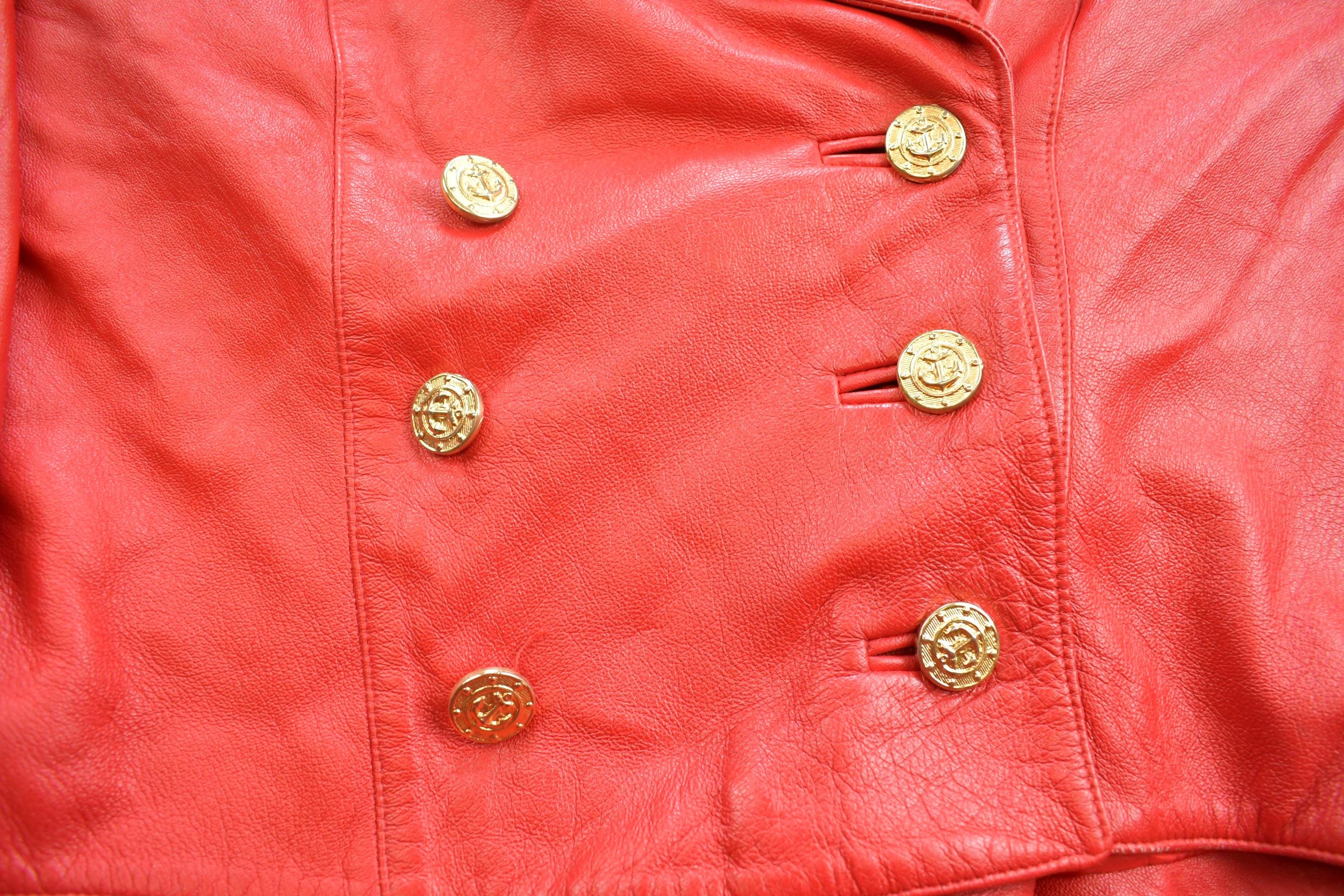 Vintage 1980s Womens Red Leather Embroidered Abstract Pattern Light Jacket