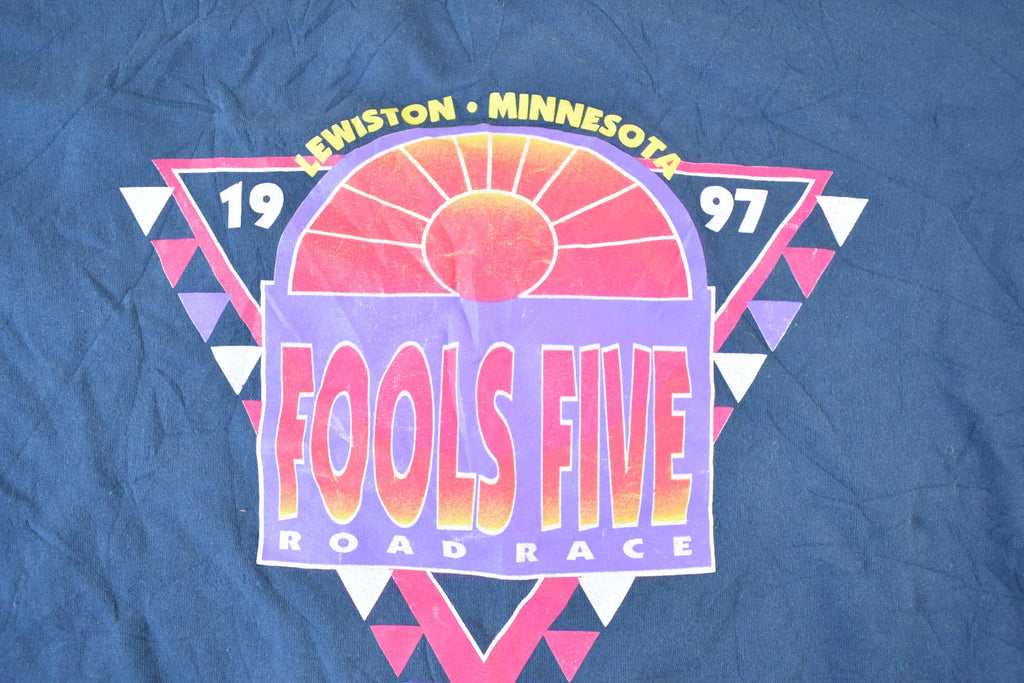 Vintage 1997 Lewistin Minnesota Fools Five Road Race Souvenir T-Shirt Mens L