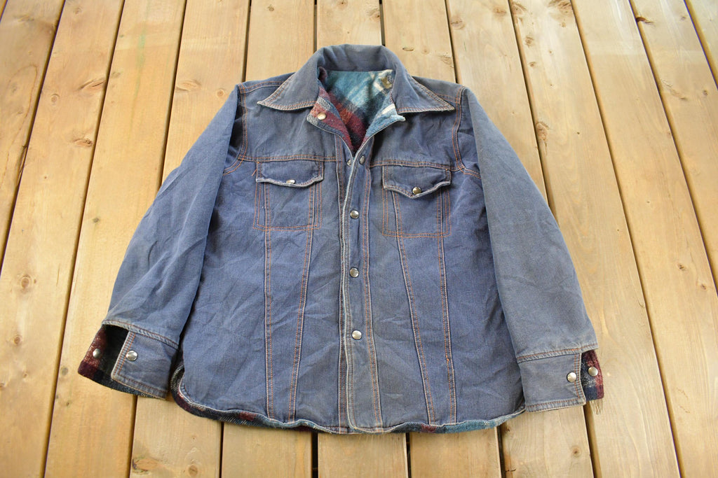 Vintage 1970s Plaid Lined Denim Shacket Men's Medium