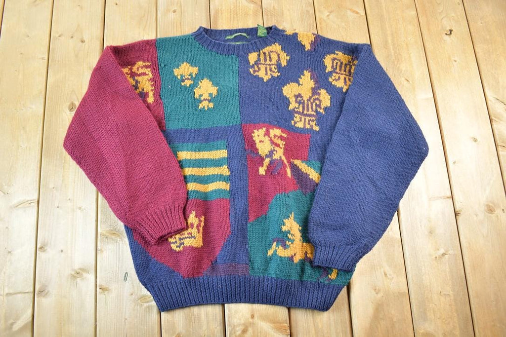 Vintage 1990s Embassy Row 100% Hand Knit Wool Sweater Mens XL