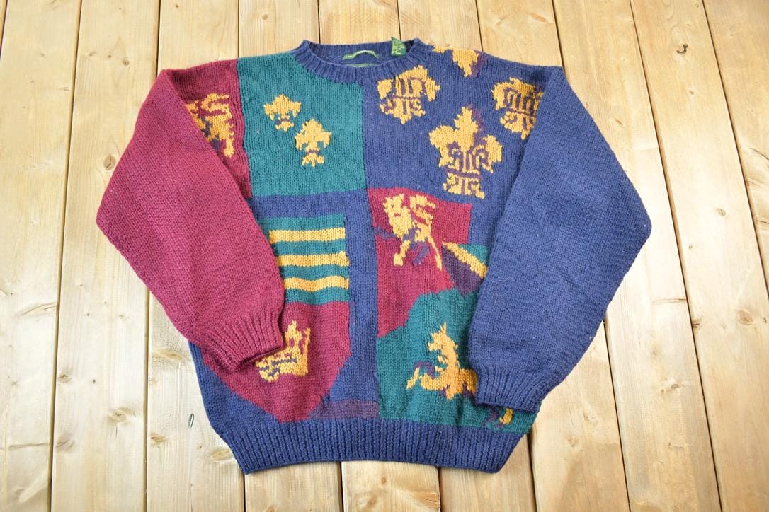 Vintage 1990s Embassy Row 100% Hand Knit Wool Sweater Mens XL