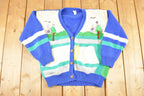 Vintage 1990s Hand Made Landscape Cardigan Knit Sweater Women's M