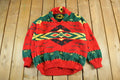 Vintage 1970s 1980s Aztec Shawl Collar Knit Crewneck Sweater Men's Large  70s Hand Knit  Aztec Abstract Pattern