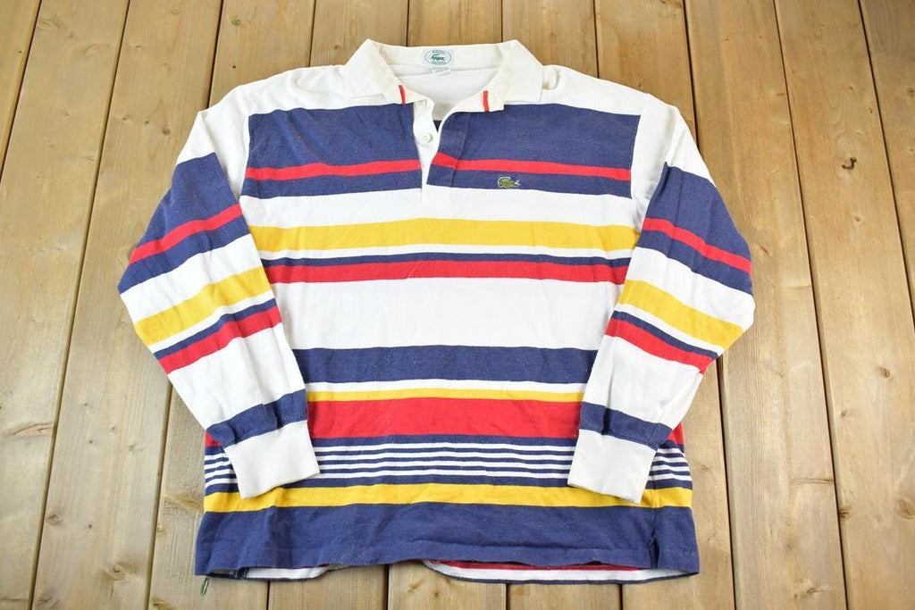 Vintage 1980s Izod Lacoste Rugby Style Quarter Button Up Striped Shirt