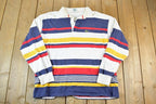 Vintage 1980s Izod Lacoste Rugby Style Quarter Button Up Striped Shirt