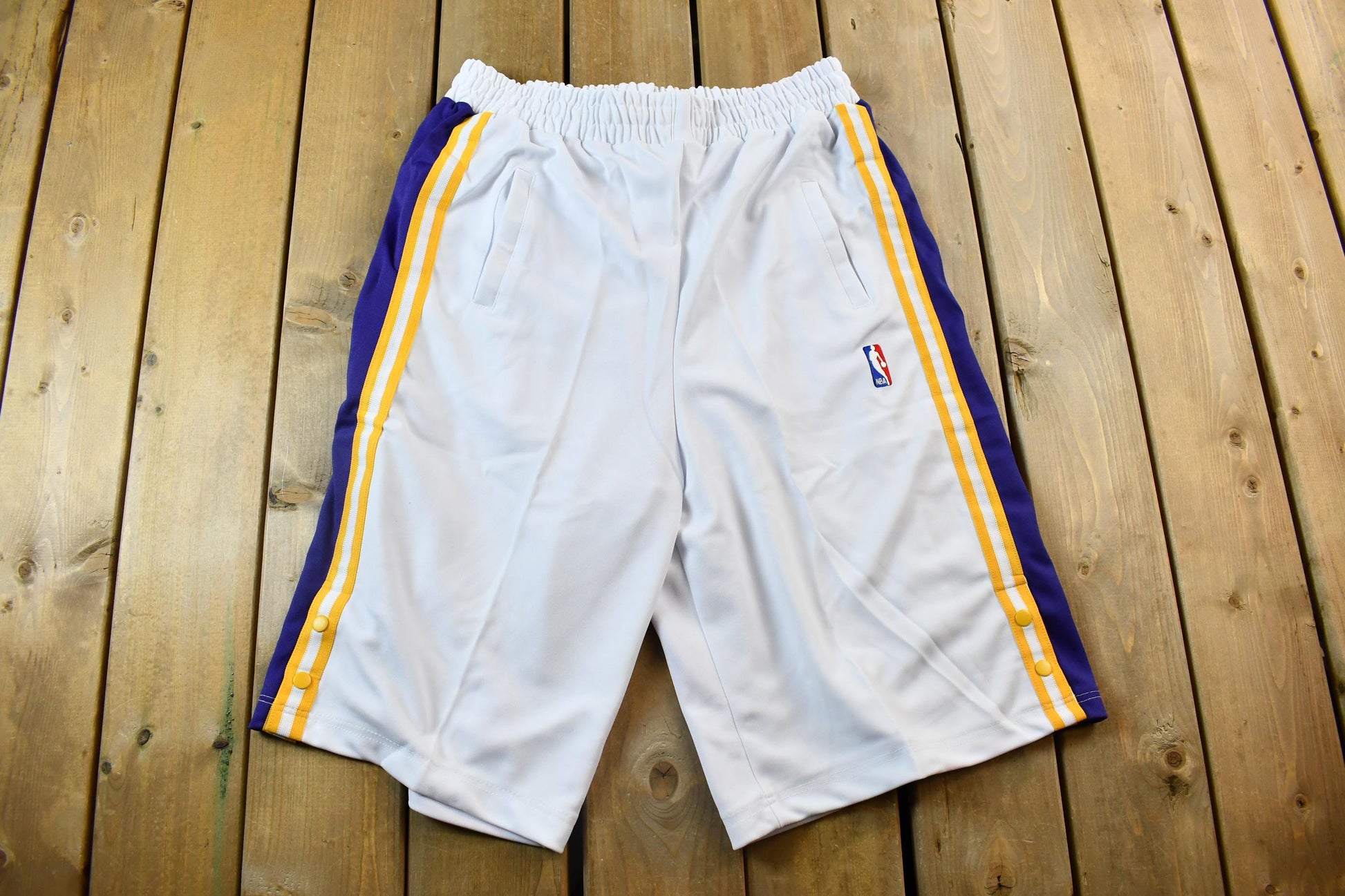 Vintage Deadstock Y2K Hardwood Classics LA Lakers NBA Basketball Embroidered Warmup Jacket & Shorts Set