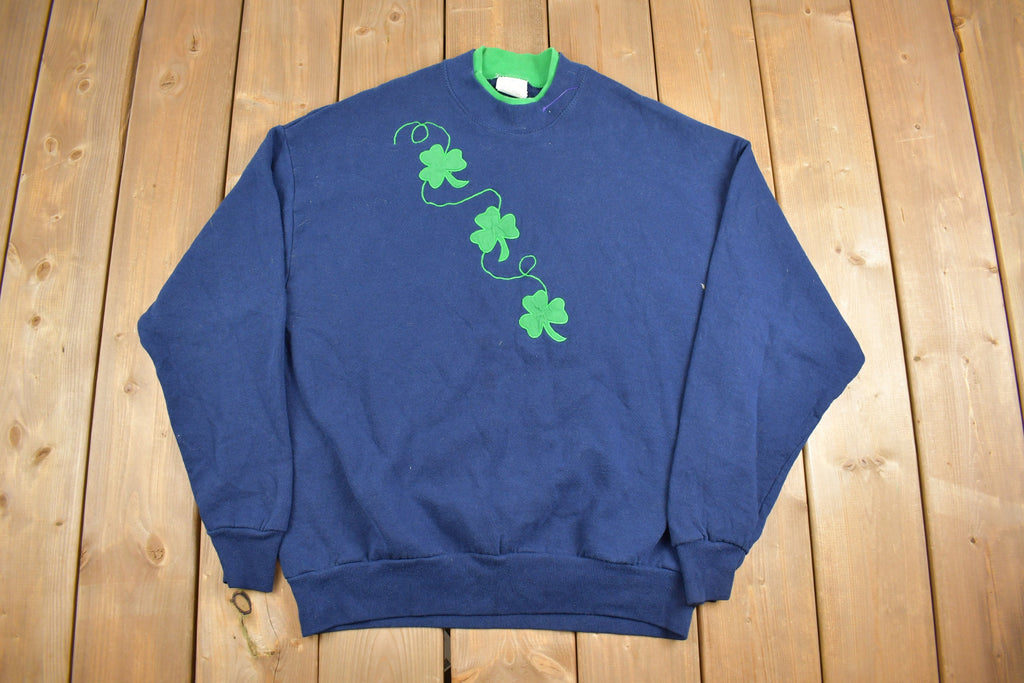 Vintage 1990s Whats Up Front Clover Embroidered Crewneck Sweatshirt