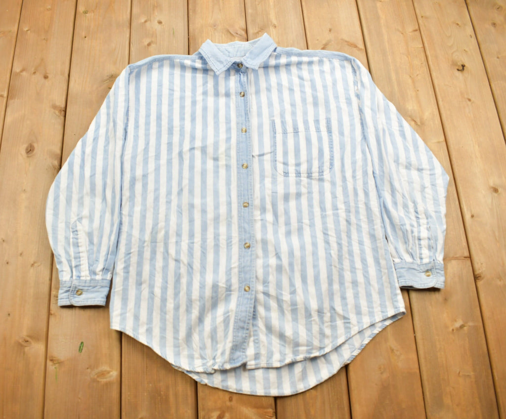 Vintage 1990s Details Sportswear Striped Button Up Shirt  1990s Button Up  Vintage Button Up  Basic Button Up
