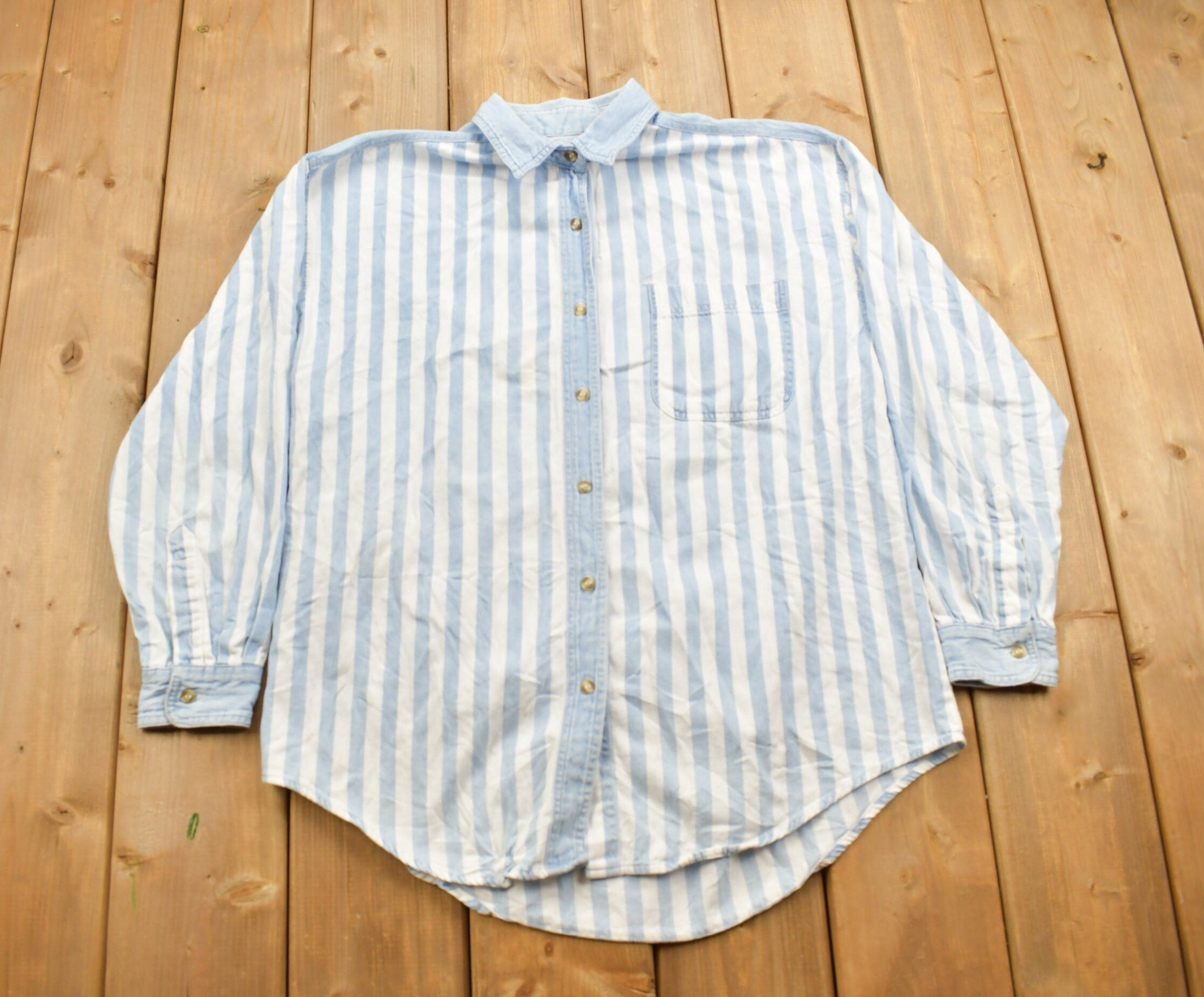 Vintage 1990s Details Sportswear Striped Button Up Shirt  1990s Button Up  Vintage Button Up  Basic Button Up