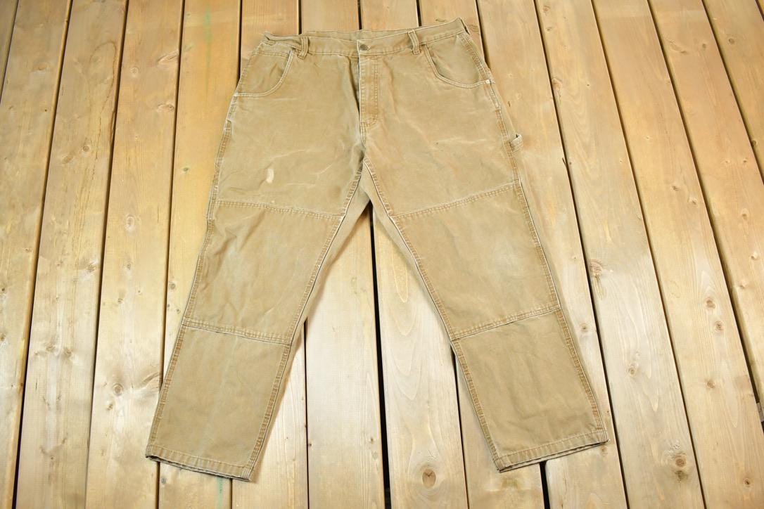 Vintage 1980s Mickey Lakin Double Knee Tan Denim Work Jeans Size 38 x 27  90s Carpenter Pants  Made In USA  Distressed Carhartt