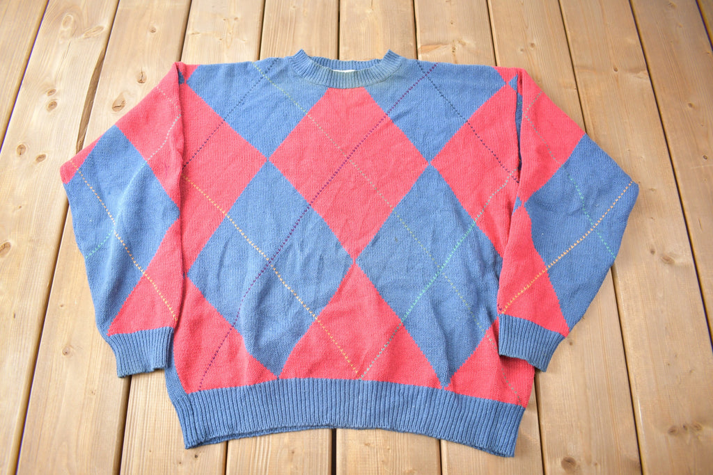 Vintage 1990s Gulf Traders Argyle Knit Crewneck Sweater