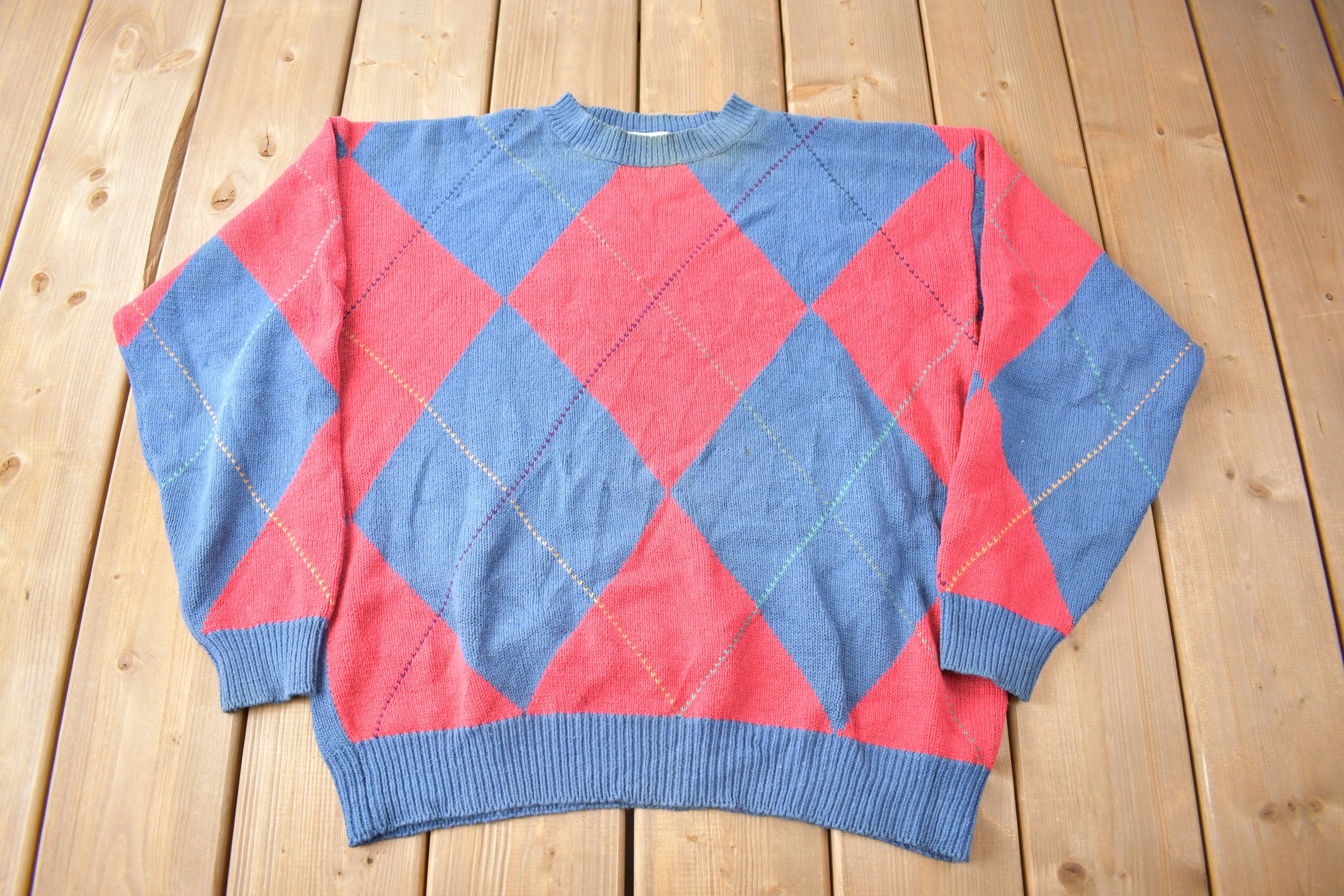 Vintage 1990s Gulf Traders Argyle Knit Crewneck Sweater