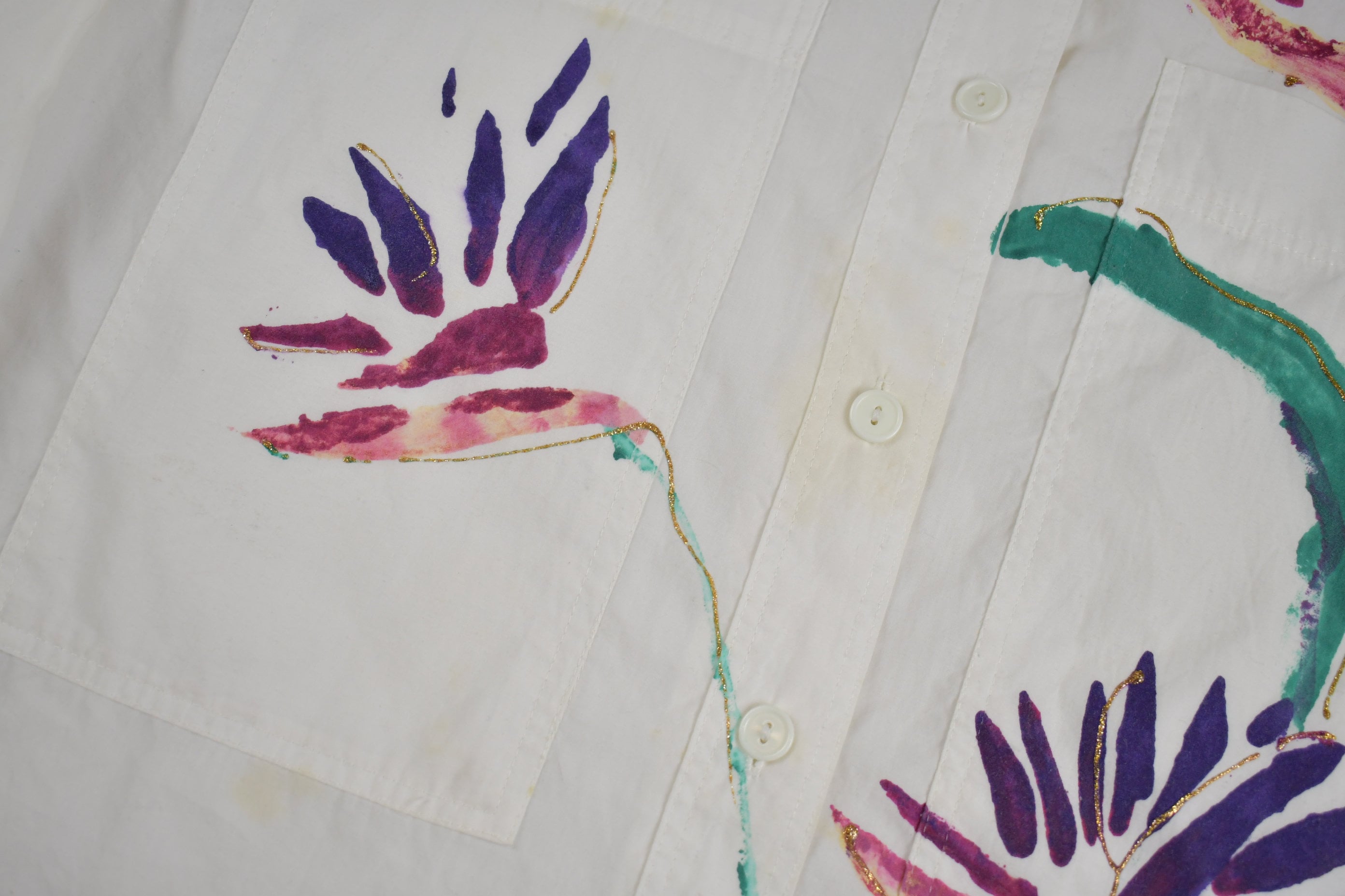 Vintage 1990s Hand Painted Floral Button Up Shirt