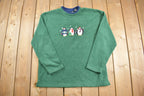 Vintage 1990s Cute Penguin Winter Theme Crewneck Sweater