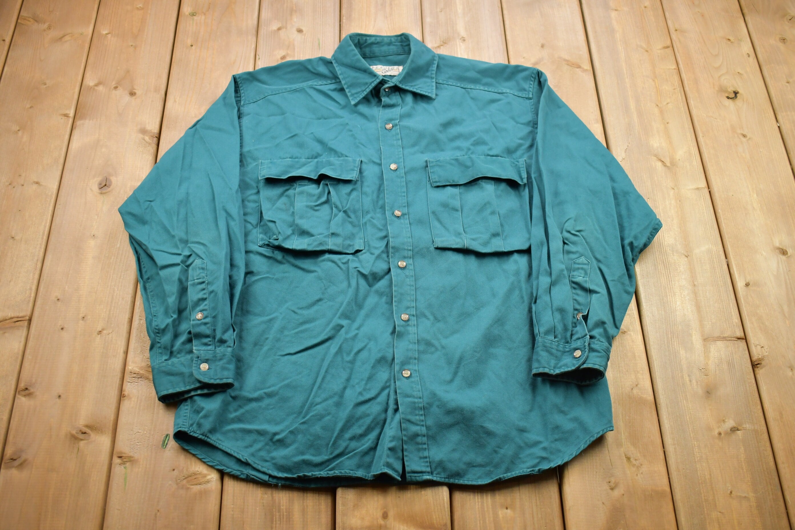 Vintage 1990s Blank Green Button Up Shirt