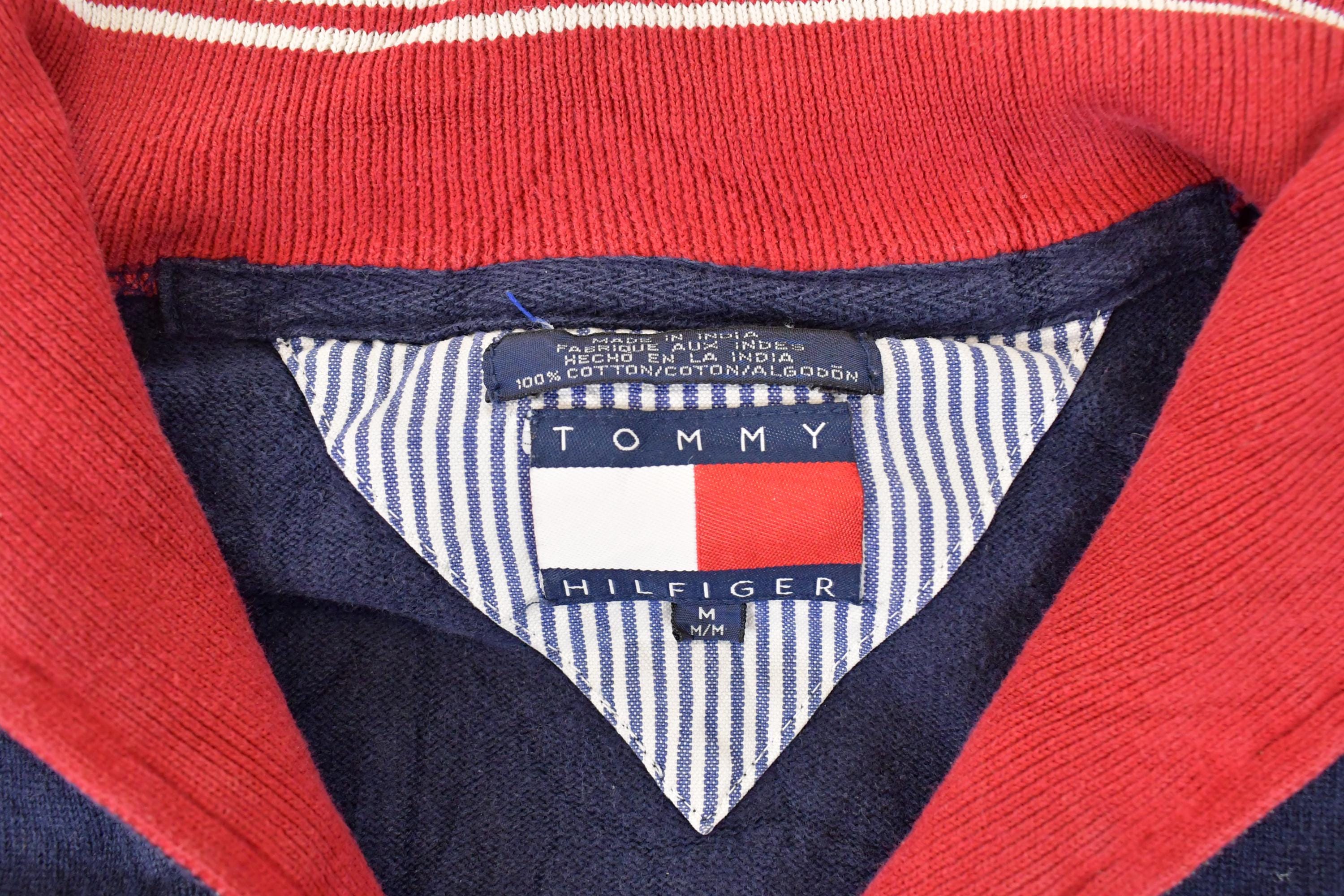 Vintage 1990s Tommy Hilfiger Quarter Zip Knit Sweater Mens L  90s Knitted Sweatshirt  Vintage Preppy Knits