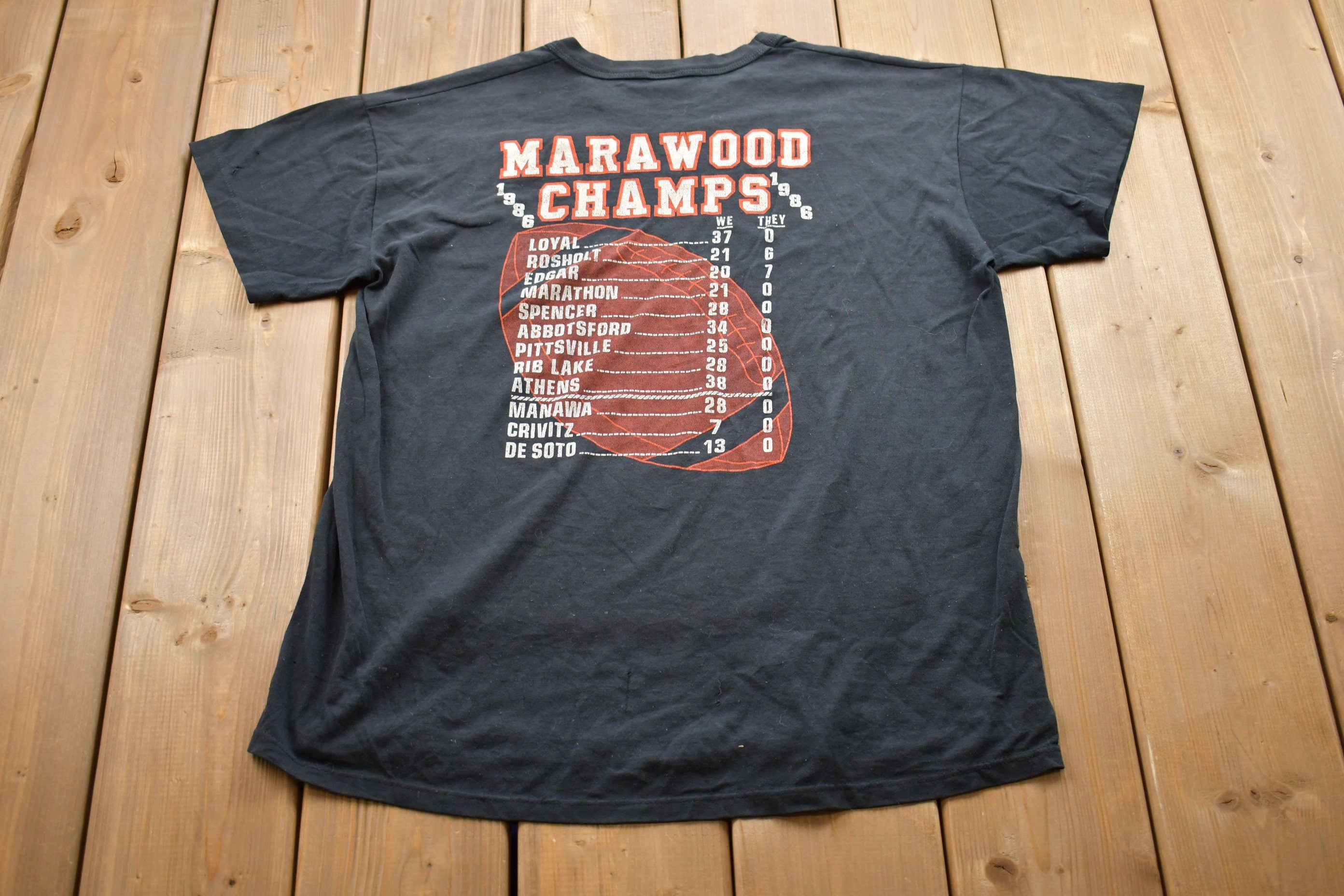 Vintage 1986 Stratford State Football Champs Russell Athletics T-Shirt