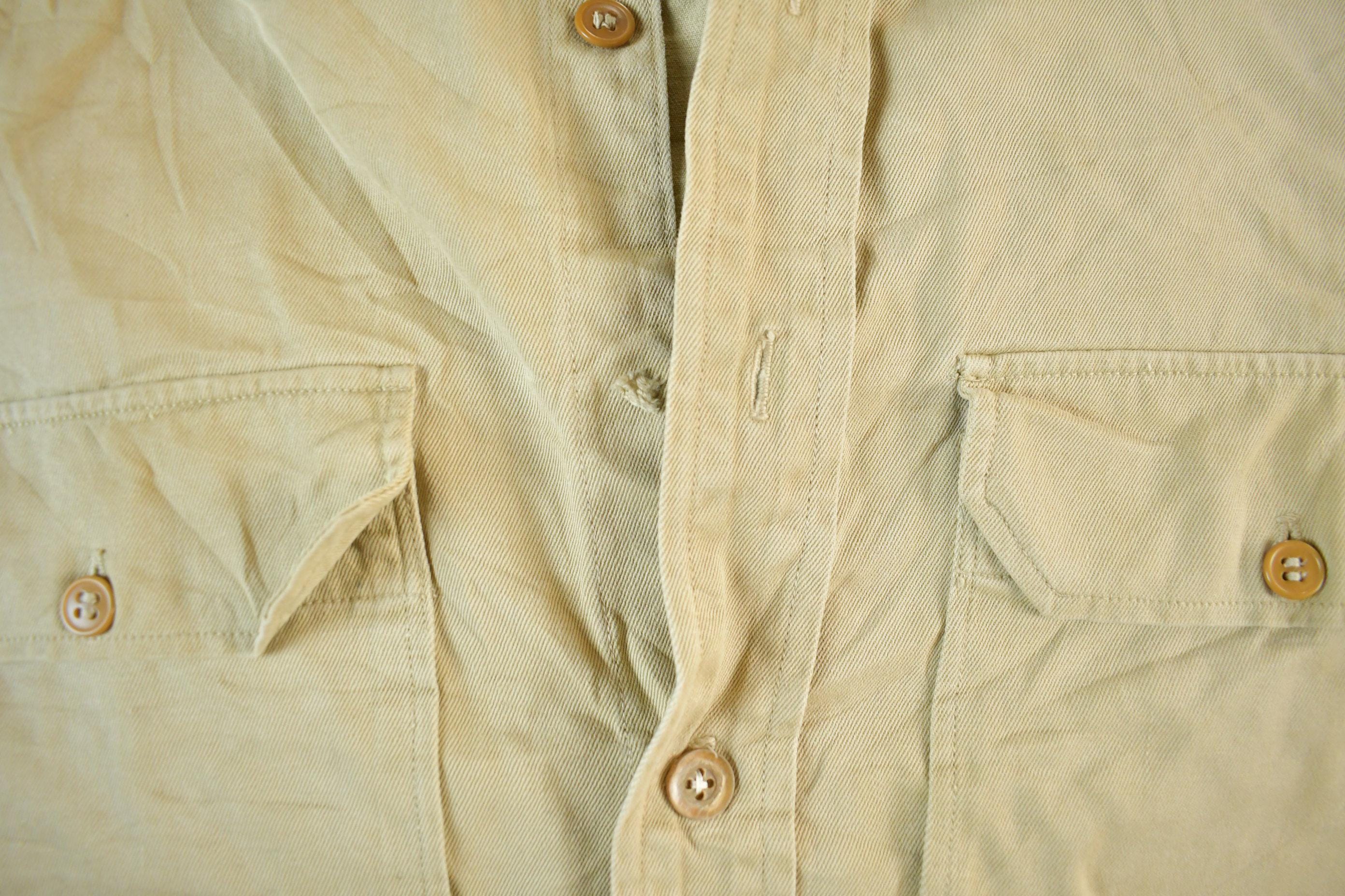 Vintage 1950s Military Khaki Button Up Shirt Men's Large
